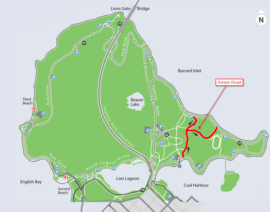 Route grid map for Avison Way showing aquarium access lines