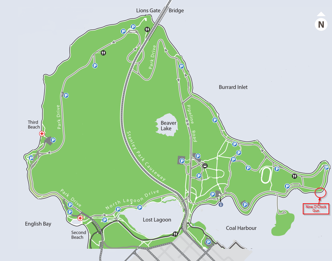 Map showing location of Nine O'Clock Gun