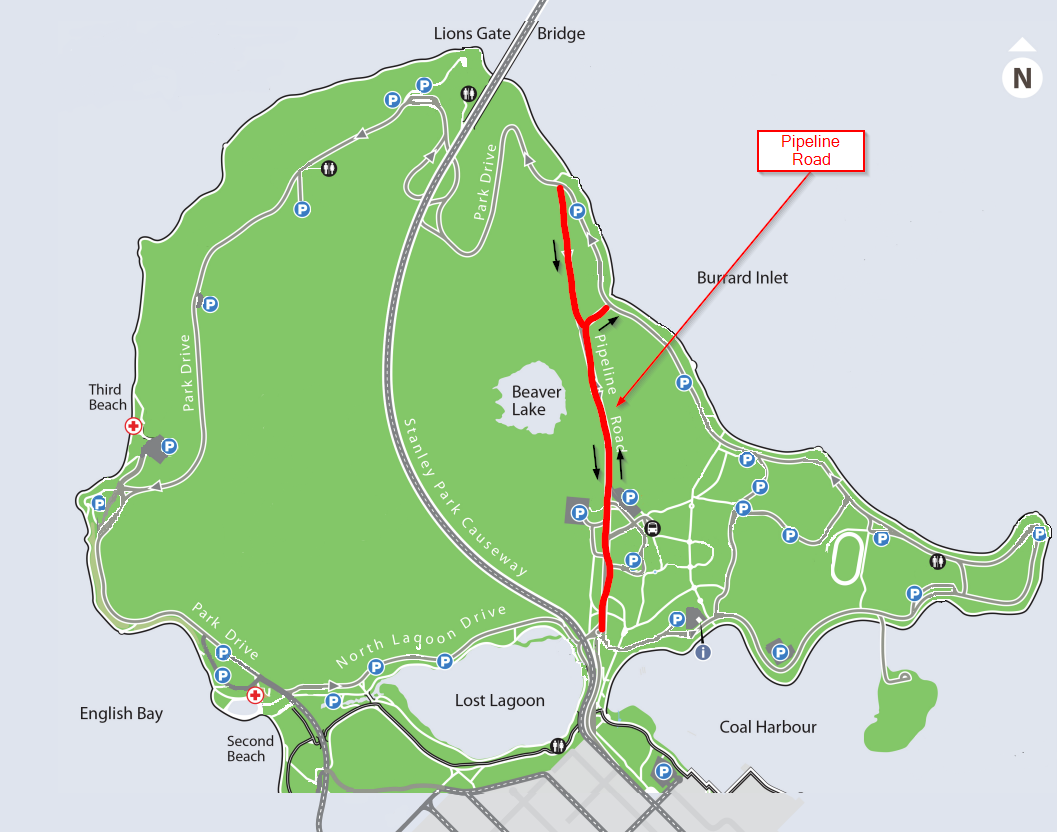 Route map layout detailing Pipeline Road alignment through the center of the park