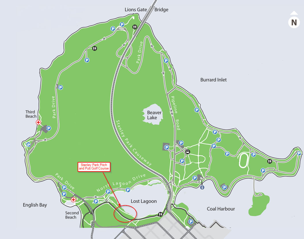 Site blueprint map illustrating the location of the Pitch and Putt course within Stanley Park