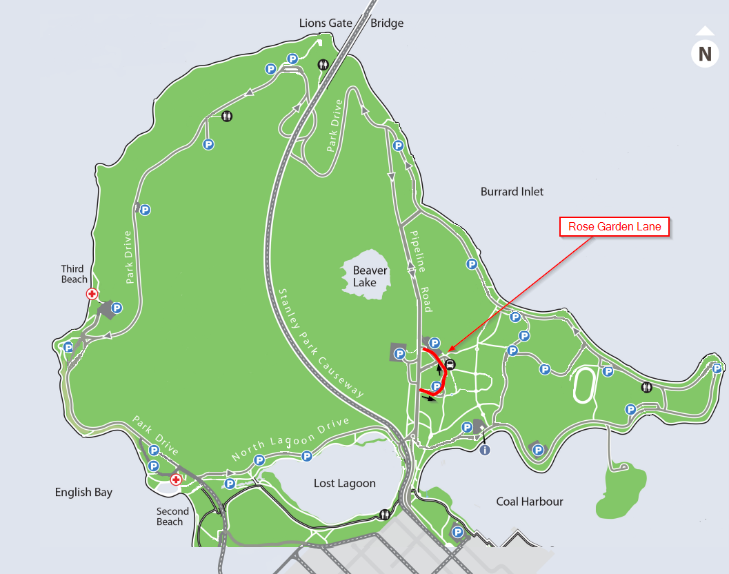 Detailed site layout map for Rose Garden Lane attractions access