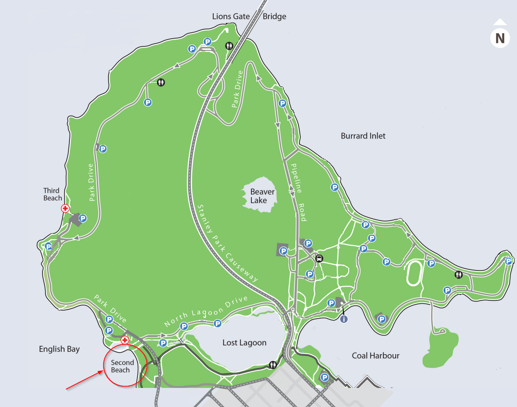 Map showing location of Second Beach
