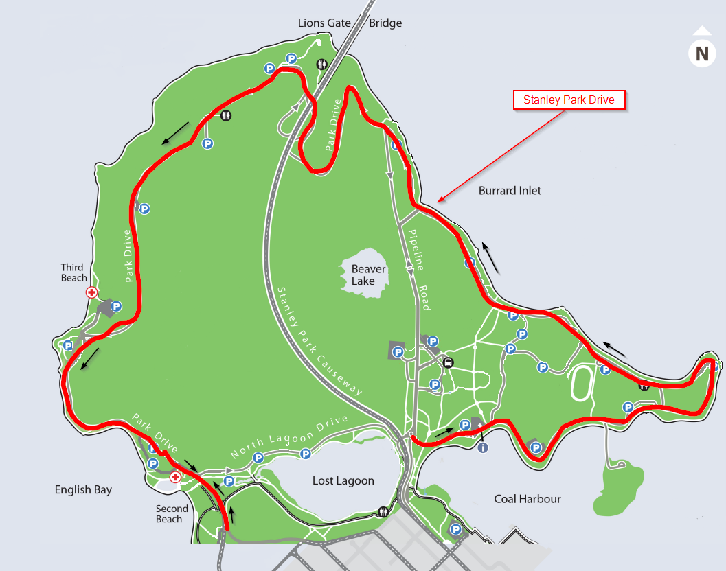 Comprehensive road route layout map for Stanley Park Drive