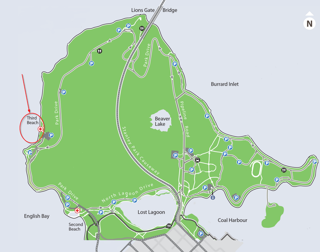 Map showing location of Third Beach