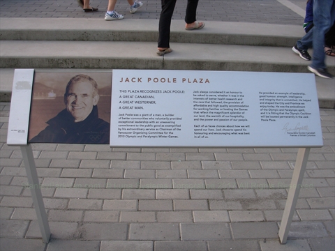 Dedication plaque for Jack Poole at the plaza in Vancouver, BC