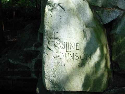 Inscription on E. Pauline Johnson memorial in Stanley Park