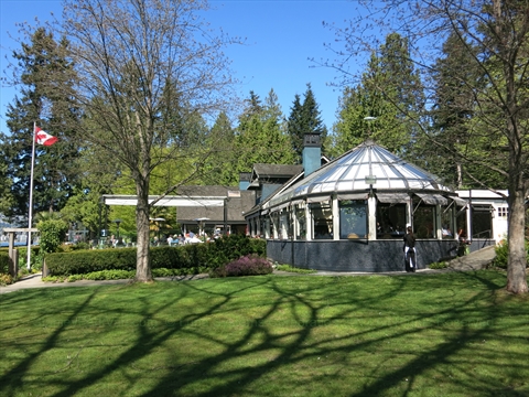 The beautiful exterior gardens at the Teahouse Restaurant location in Ferguson Point