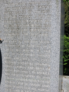 Right Inscription on President Harding Memorial in Stanley Park, Vancouver, BC, Canada