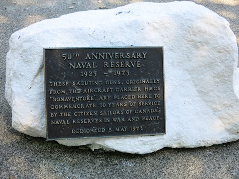 50th Anniversary Naval Reserve Plaque at HMCS Discovery Naval Reserve sign in Stanley Park, Vancouver, BC, Canada
