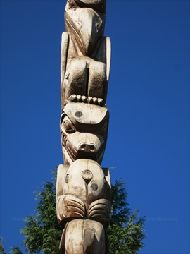 Close detail tracking of the upper Thunderbird wings and human face carving