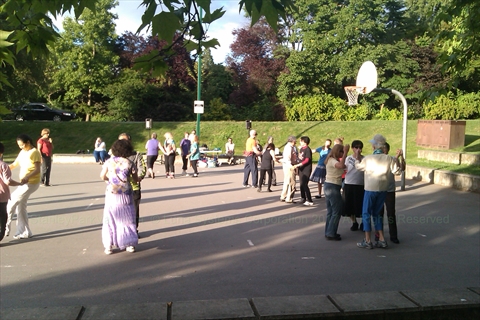 Weekly public dancing event at Ceperley Park in Stanley Park, Vancouver, BC, Canada