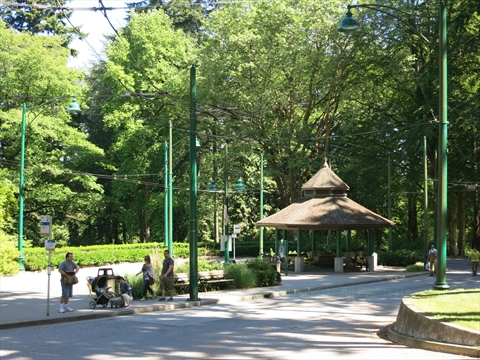 Public transit bus loop station in the center of Stanley Park, Vancouver