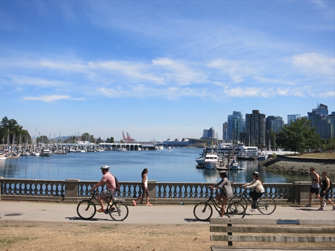 Scenic overview of the high-rise condos and marinas inside Coal Harbour, Vancouver, Canada