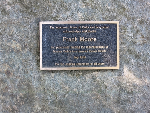 Frank Moore Plaque details in Stanley Park, Vancouver, BC, Canada
