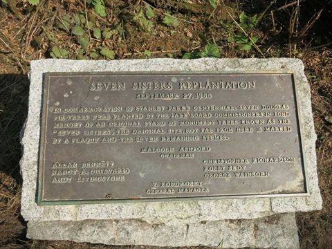New Seven Sisters Trees plaque in Stanley Park, Vancouver, BC, Canada
