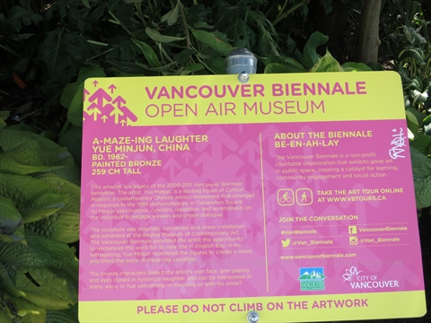 A-Maze-Ing Laughter Artwork plaque at English Bay, Vancouver, BC, Canada
