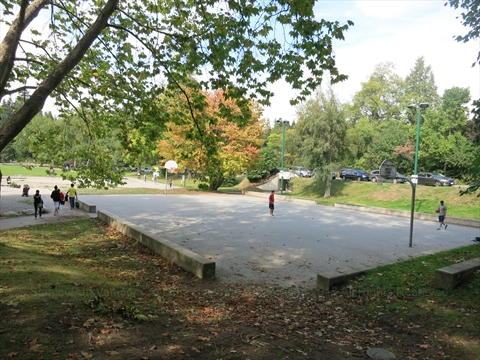 The asphalt basketball court installation inside Ceperley Park