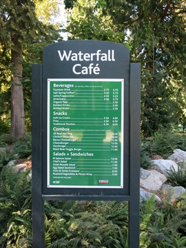 Ocean Wise (Waterfall) Cafe printed menu pricing list board