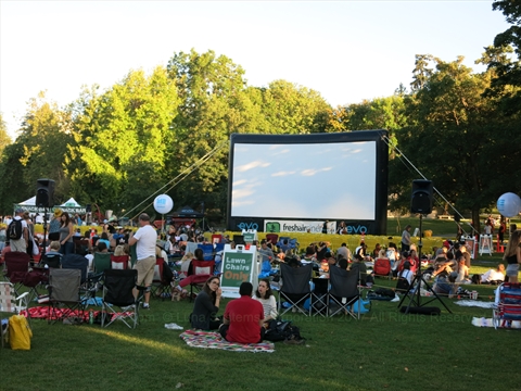 Outdoor display screen for the Weekly Movies project in Stanley Park, Vancouver, BC, Canada
