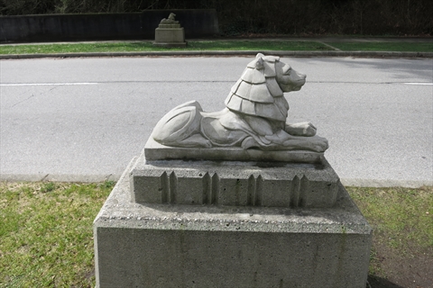 Lion statue on overpass, Vancouver, BC, Canada