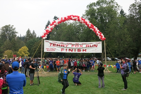 Participants walking in support of the Terry Fox Run near Ceperley Park