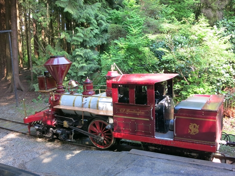 Current Red Stanley Park train in Stanley Park, Vancouver, BC, Canada