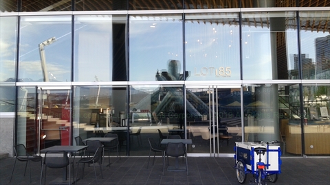 Entrance to Lot 185 Cafe and Wine Bar at Jack Poole Plaza