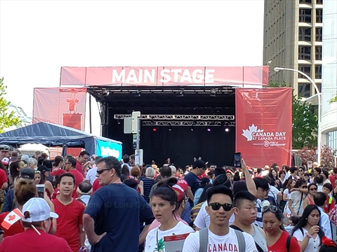 Canada Day main stage festivities setup at Canada Place near Vancouver harbour