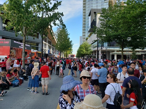 Long rows of colorful food trucks feeding hungry guests