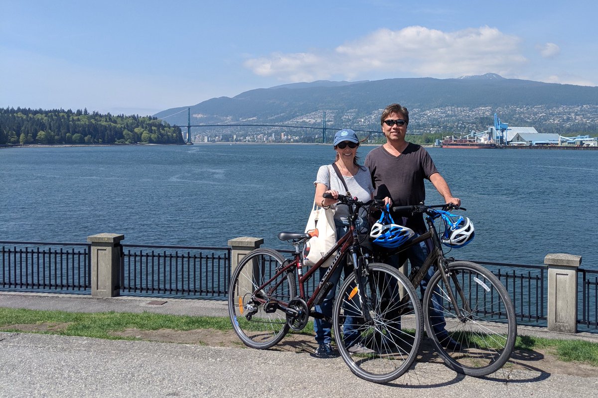 Cycling on Stanley Park Seawall in Stanley Park, Vancouver, BC, Canada