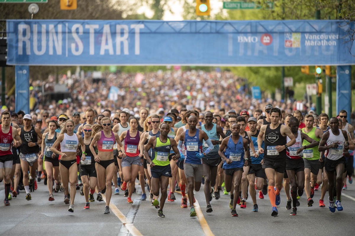 Marathon runners participating in the BMO International Marathon, Vancouver, BC, Canada