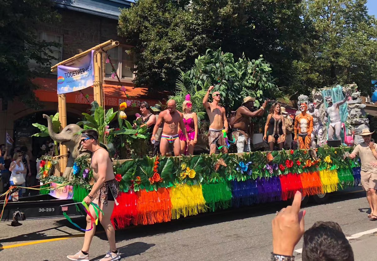 Colorfully decorated floats at the annual Vancouver Pride Parade route