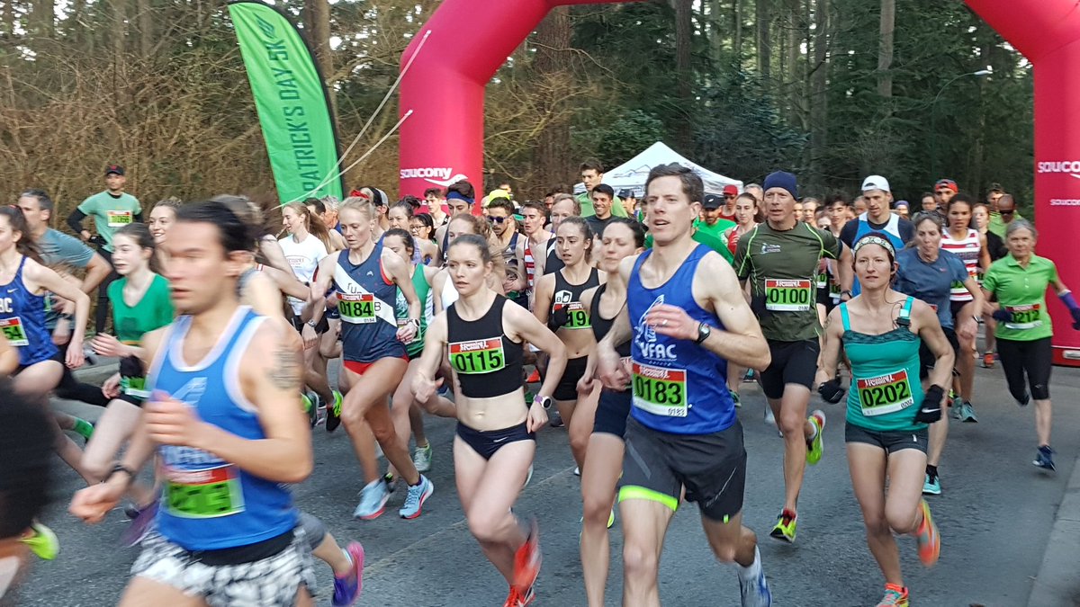 BMO St. Patrick's Day Run participants in Stanley Park, Vancouver, BC, Canada