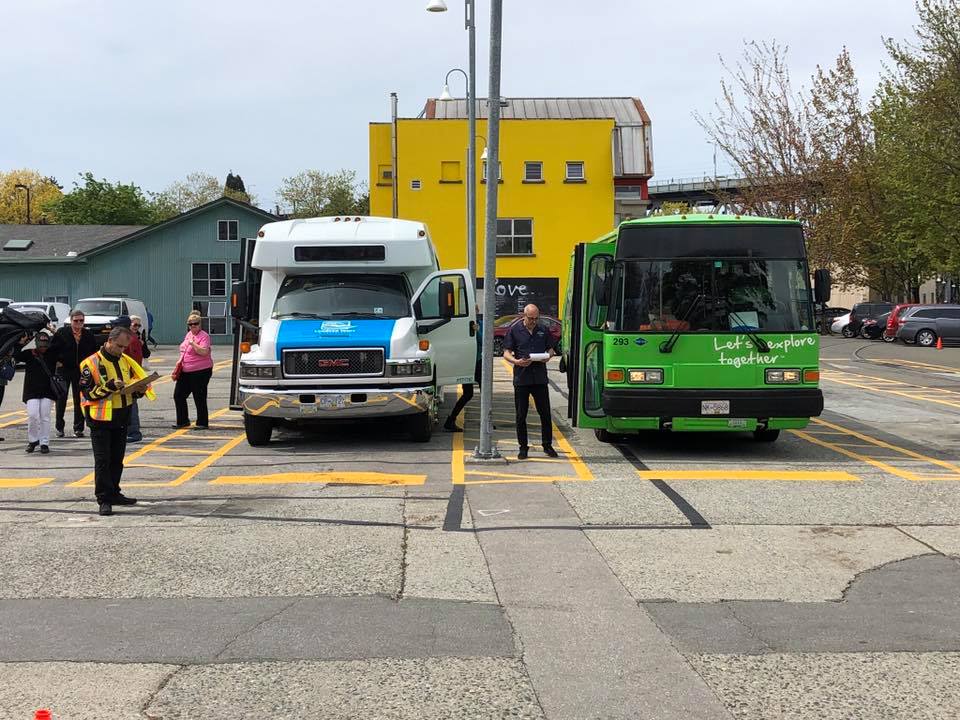 Tour Bus parking on Granville Island, Vancouver, BC, Canada