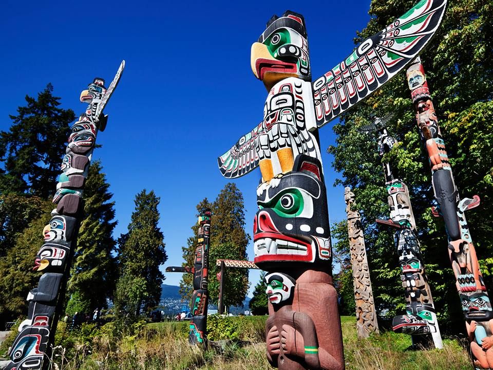 First Nations Totem Poles exhibit landmark location inside Stanley Park