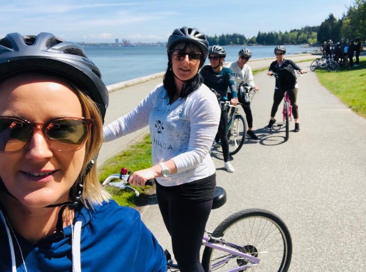 Cycling on Stanley Park Seawall in Stanley Park, Vancouver, BC, Canada