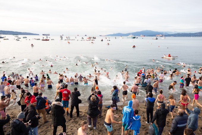 Costumed participants enjoying the Vancouver Polar Bear Plunge