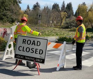 Road Closure signage detailing driving rules inside Stanley Park