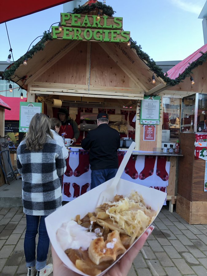 Freshly cooked food on display at the Vancouver Christmas Market