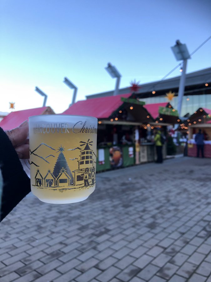 Hot festive mulled wine served in a market mug
