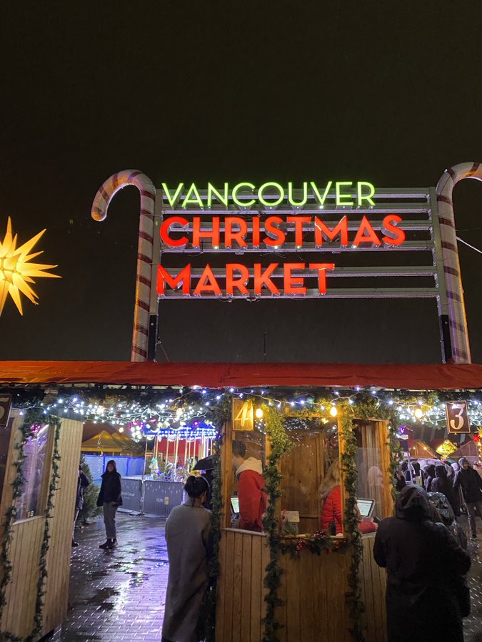 Vancouver Christmas Market night view at Jack Poole Plaza